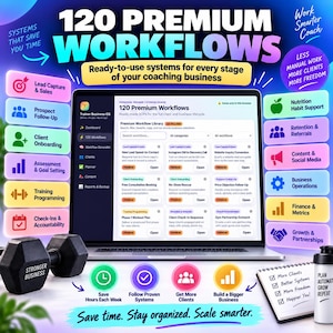 Personal Trainer Client Tracker & Fitness Coach Business Planner, 120 Workflows, Offline Dashboard