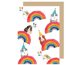 Rainbow Guinea Pig Party Time Birthday Card
