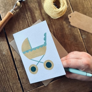 New Baby Card- Blue and Mustard
