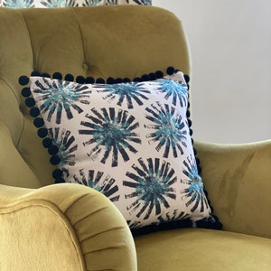 Black Dandelion with Black Pom Poms Cushion