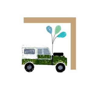 Land Rover com Cartão de Aniversário de Balões