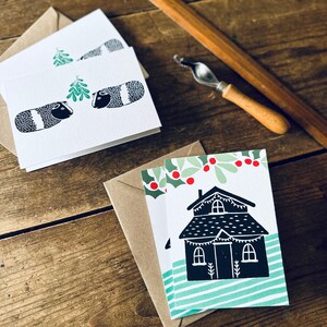 Lot de 8 cartes de Noël cochon d'Inde et maison en pain d'épice