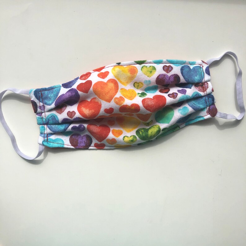 Handmade Washable Reversible Face Mask Rainbow Hearts adult image 0