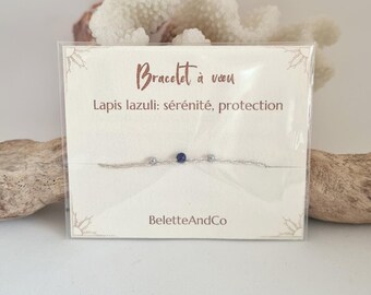 Bracelet à voeu - Lapis lazuli et fils argentés tressés à la main - Sagesse, sérénité, protection -