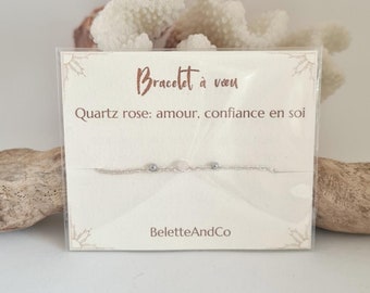 Wish bracelet - Rose quartz and hand-braided silver threads - Love, self-confidence -
