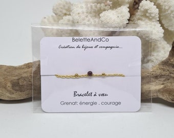 Wish bracelet - Garnet and gilded threads braided by hand - Energy, courage, toning -
