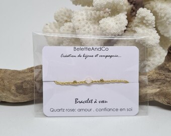 Wish bracelet - Rose quartz and hand-braided golden threads - Love, self-confidence -