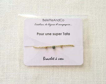 Greeting bracelet with message - For a super tata - Hand-woven stone and threads -