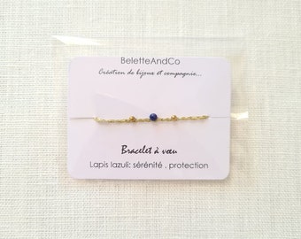 Wish bracelet - Lapis lazuli and golden threads braided by hand - Wisdom, serenity, protection -