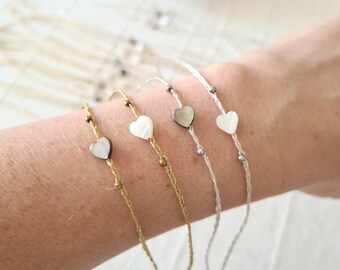 Wish bracelet with message - Mother-of-pearl heart - Mother-of-pearl of your choice and hand-braided threads -