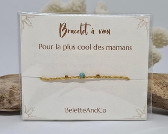 Wish bracelet with message - For the coolest mom - Fine stone and hand-woven threads -