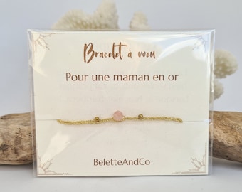 Wish bracelet with message - For a mother in gold - Stone of your choice and hand-woven threads -
