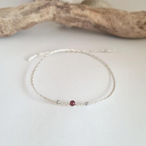 Wish bracelet Garnet and hand-braided silver threads Energy, courage, toning image 3