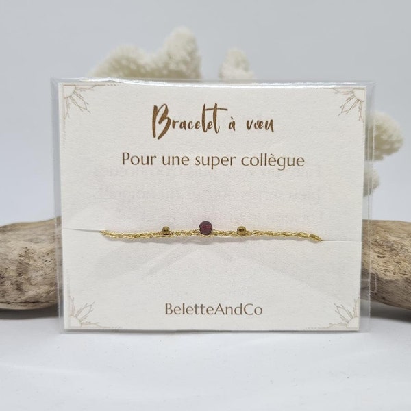 Bracelet à vœu avec message - Pour une super collègue - Pierre et fils tressés à la main -