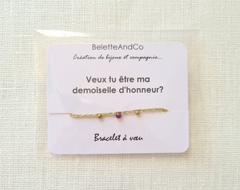 Wish bracelet with message - Do you want to be my bridesmaid - Stone of your choice and golden threads braided by hand -