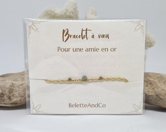 Wish bracelet with message - For a friend in gold - Stone of your choice and hand-braided thread -