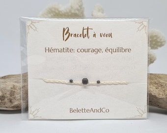 Mixed wish bracelet - Hematite and hand-braided cotton cords - Courage, balance -