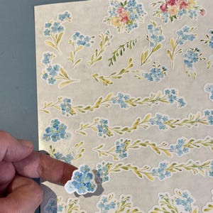 33 Stickers myosotis, feuilles, bouquet pour agendas et carnets A5