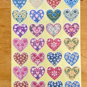 28 stickers coeurs floraux brillants, fleurs victoriennes