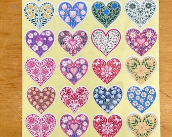 28 glansiga, blandade blommiga hjärtklistermärken blommor viktorianska