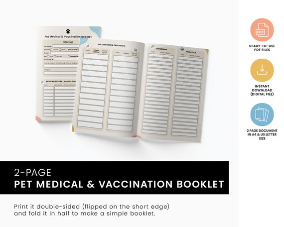 Pet Vaccination Record Printable Booklet Pet Health Pet - Etsy