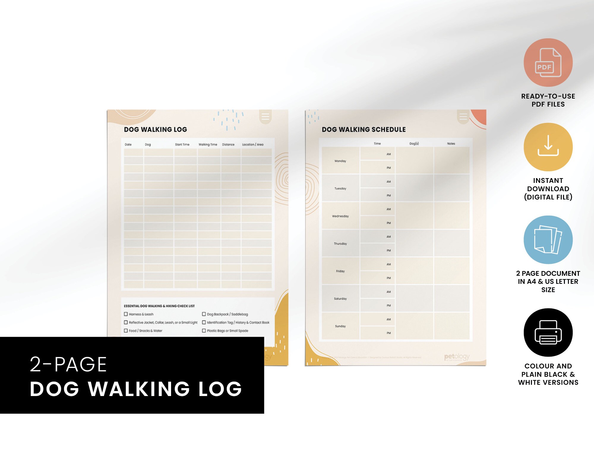 Dog Walking Log &amp; Schedule Printable Pet Care Planner Pet Maintenance ...