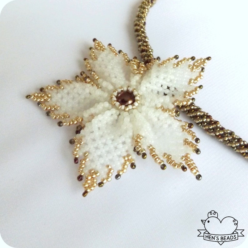 Gold Handmade Beaded Pendant Necklace Star of Christmas White FREE Earrings Christmas Jewelry Set FREE UK Delivery!