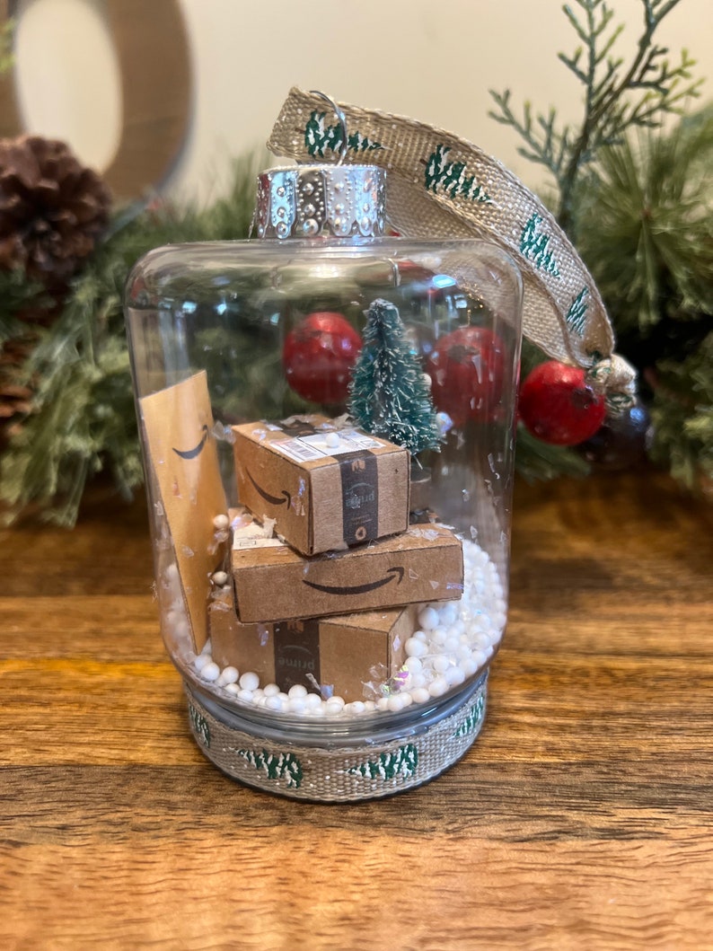Amazon Inspired Christmas Ornament, Packages and Boxes Snow With Tree