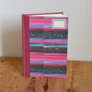 Handmade A5 Diary | Plum stripe | A-page-a-day | Yellow Bookmark