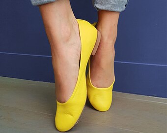 Yellow leather ballet flats, yellow leather ballerinas, leather ballet flats, Yellow leather ballets flats, Handmade women shoes