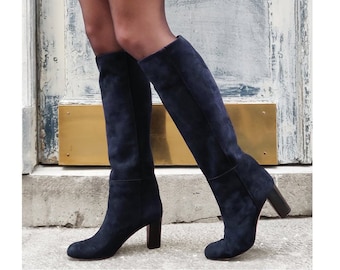Navy blue suede boots womens online