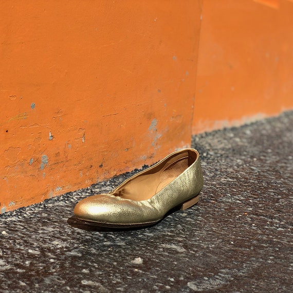 Gold Leather Leather Ballerinas - Etsy