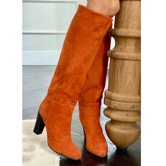 orange suede thigh high boots