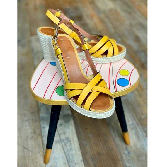yellow leather wedges