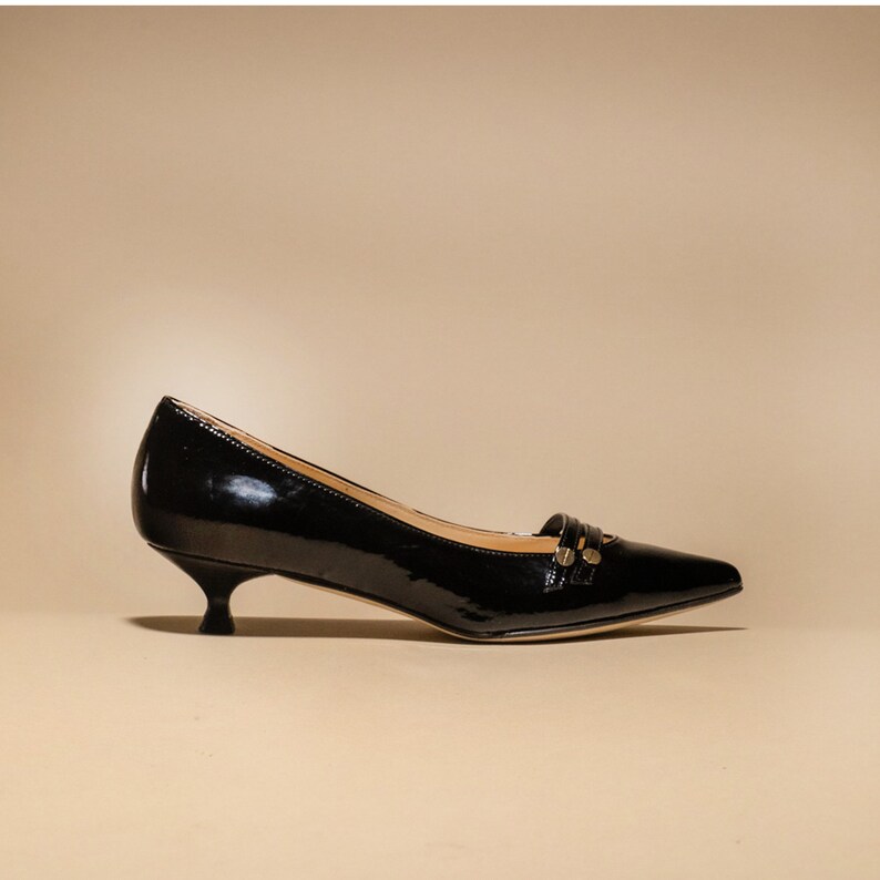Kitten Heel Black Patent Pump, Low Heel Black Pump, Kitten Heel