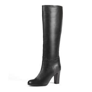 Black Leather Knee High Boots, Women Black Knee High Boots, Black