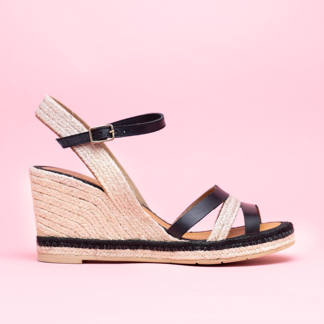 Cord Black Wedge Espadrilles, Women Rope Espadrilles Wedge Sandal ...