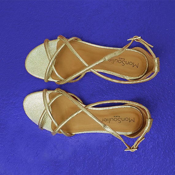 gold leather flat sandals