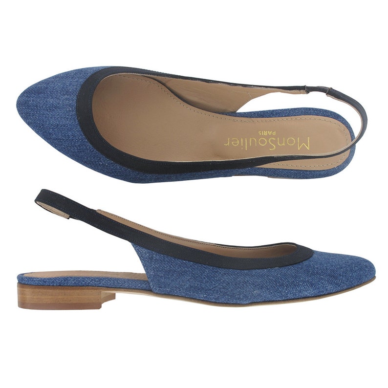 Denim pointed toe slingback flat women denim pointy flats Etsy