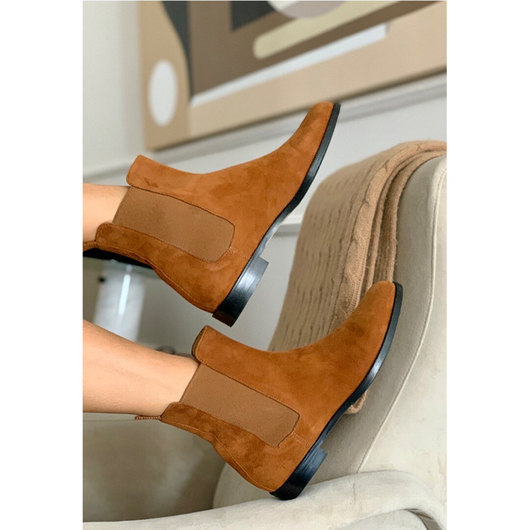 Chelsea Boots plat suède beige Chelsea laarzen vrouwen leer - Etsy Nederland