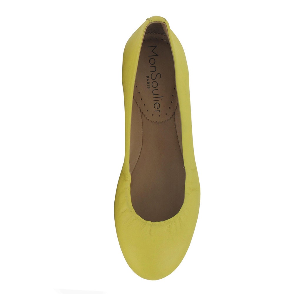 Yellow Leather Ballet Flats, Yellow Leather Ballerinas, Leather Ballet