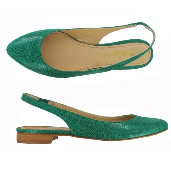 green pointed toe flats