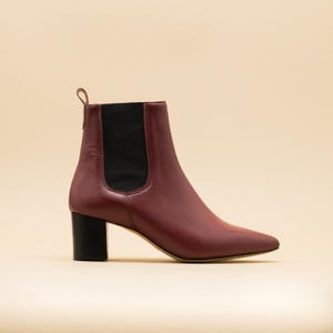 Burgundy chelsea boots, burgundy leather ankle boots, heel boots,  women leather ankle boots, pointy low heel leather boots