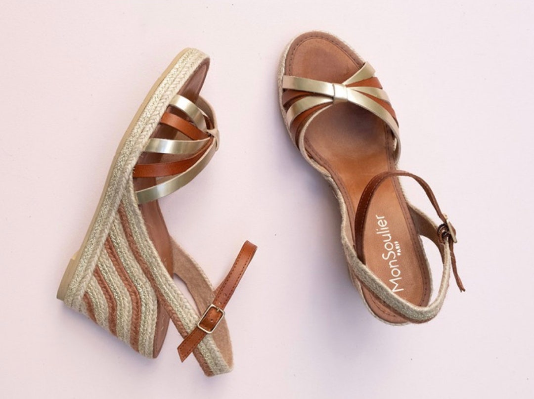 Beige Gold Leather Wedge Espadrilles, Camel Leather Espadrilles Wedge  Sandal, Beige and Gold Women Wedge Sandals, Low Heel Wedge Sandal - Etsy UK