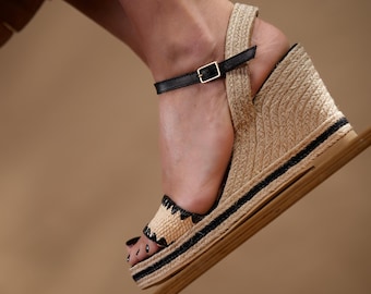Raphia wedge sandals, raphia espadrilles, heel wedge sandal