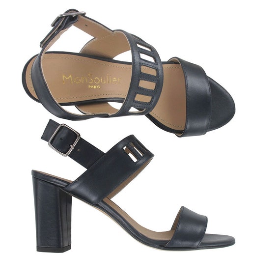 sandales femme talon bleu marine