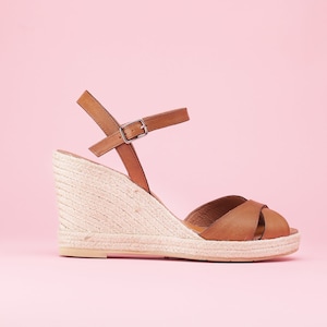 Espadrilles compensees cuir rose fuchsia Sandales femme corde compensees rose espadrilles talon bride cuir rose fuchsia Etsy France