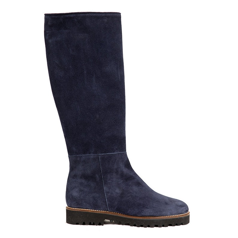 navy blue flat boots