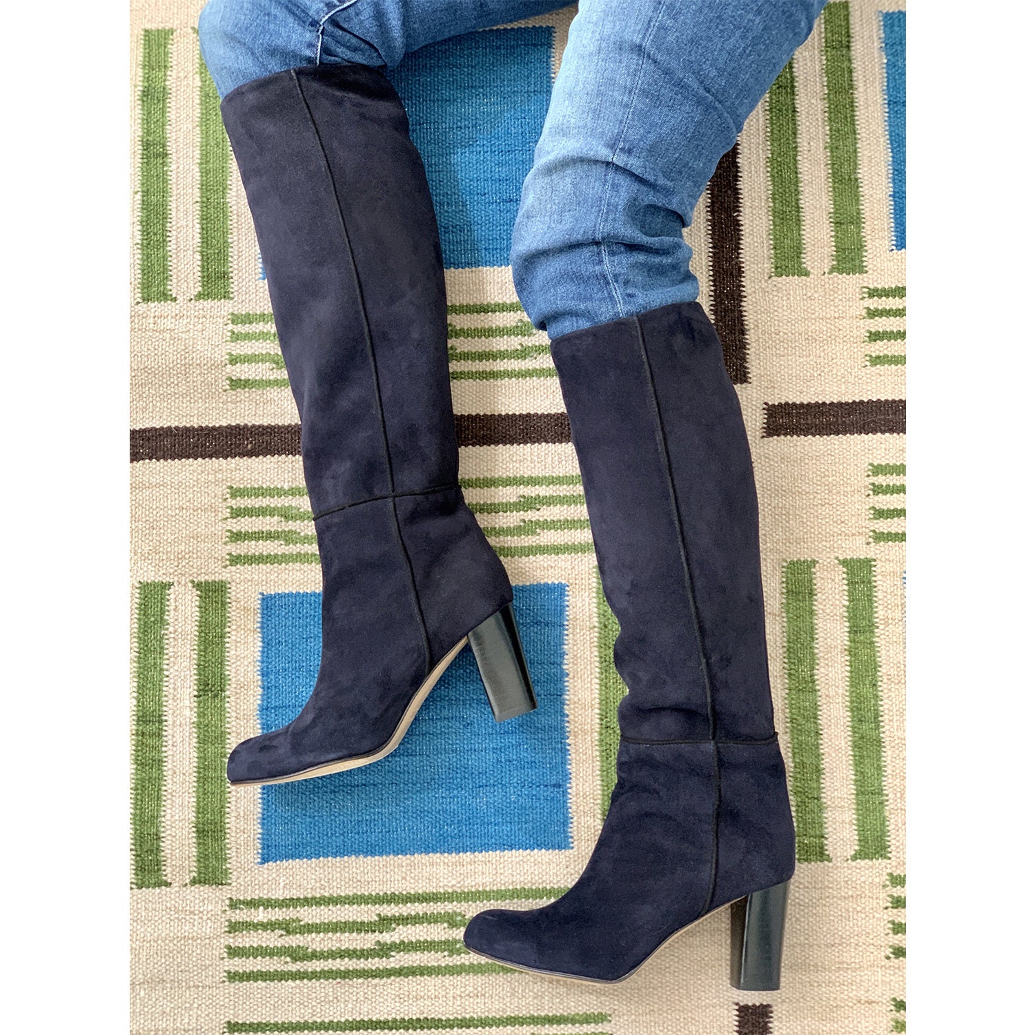 Blue Aster Denim Ruched Knee-High Boots - CHARLES & KEITH US