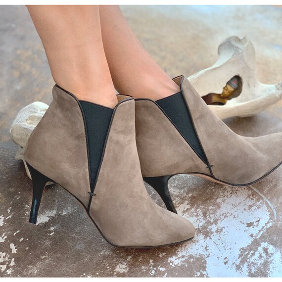 grey leather short boots